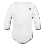 Organic Long Sleeve Baby Bodysuit  WITH  PINK LOGO - white