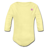 Organic Long Sleeve Baby Bodysuit  WITH  PINK LOGO - washed yellow