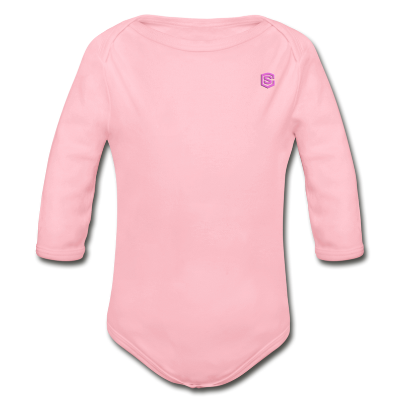 Organic Long Sleeve Baby Bodysuit  WITH  PINK LOGO - light pink