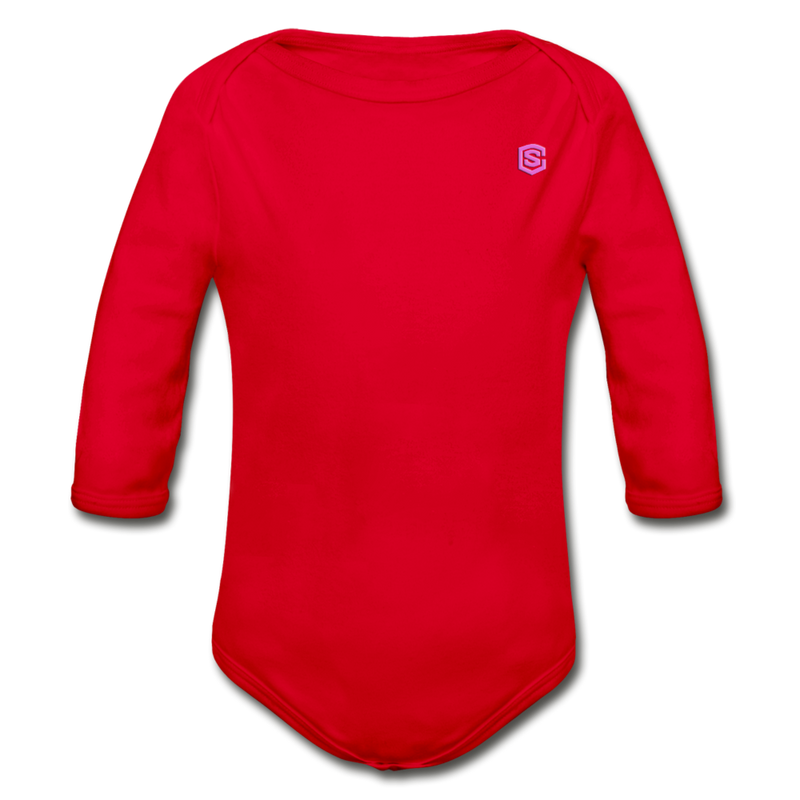 Organic Long Sleeve Baby Bodysuit  WITH  PINK LOGO - red