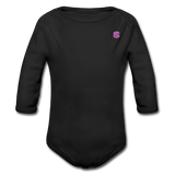 Organic Long Sleeve Baby Bodysuit  WITH  PINK LOGO - black