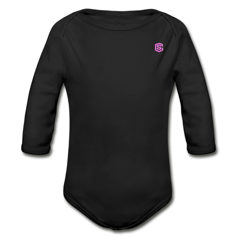 Organic Long Sleeve Baby Bodysuit  WITH  PINK LOGO - black