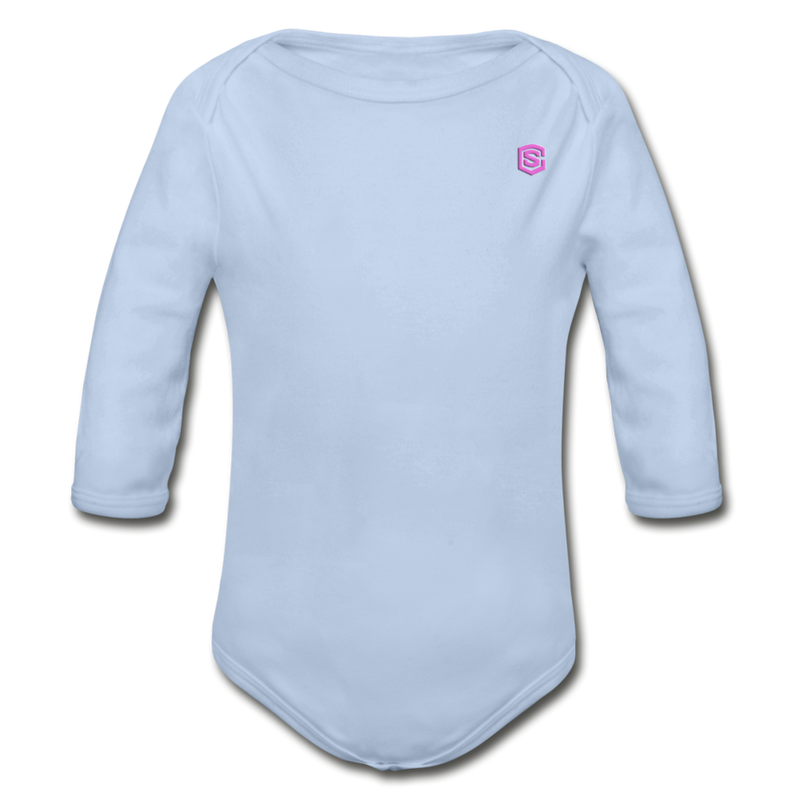 Organic Long Sleeve Baby Bodysuit  WITH  PINK LOGO - sky