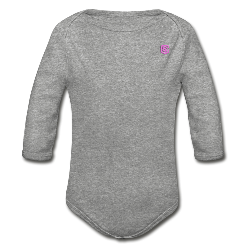 Organic Long Sleeve Baby Bodysuit  WITH  PINK LOGO - heather gray