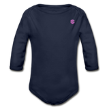 Organic Long Sleeve Baby Bodysuit  WITH  PINK LOGO - dark navy