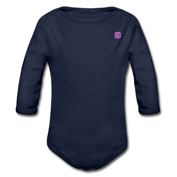 Organic Long Sleeve Baby Bodysuit  WITH  PINK LOGO - dark navy