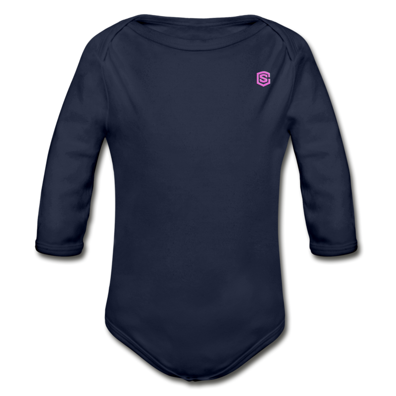 Organic Long Sleeve Baby Bodysuit  WITH  PINK LOGO - dark navy