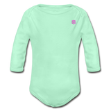 Organic Long Sleeve Baby Bodysuit  WITH  PINK LOGO - light mint