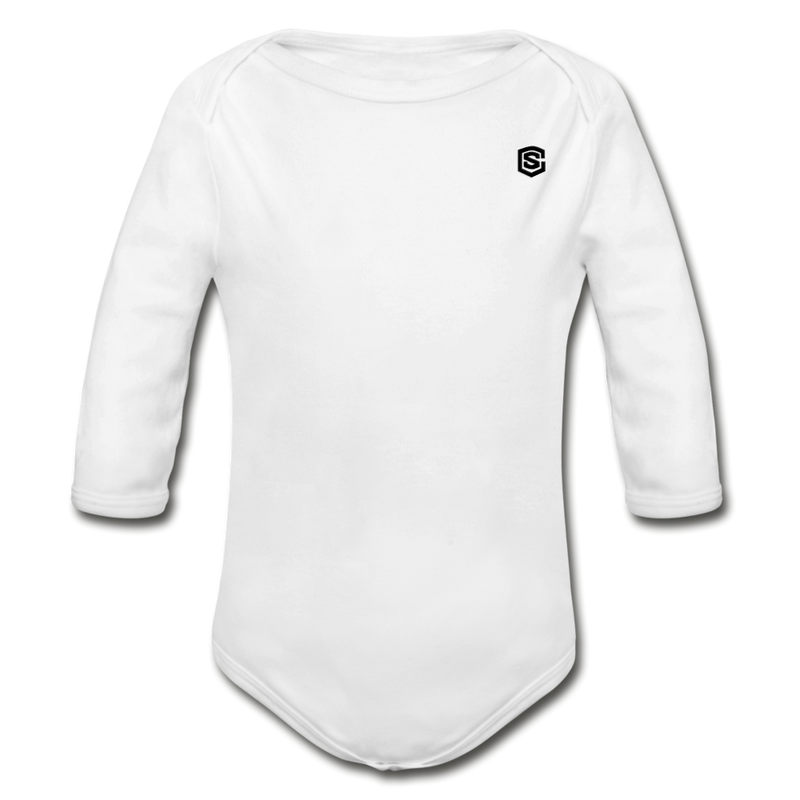 Organic Long Sleeve Baby Bodysuit   WITH  BLACK LOGO - white