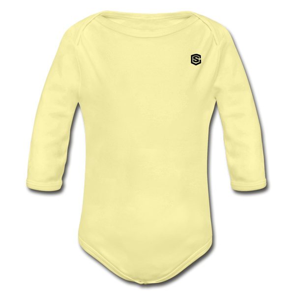 Organic Long Sleeve Baby Bodysuit   WITH  BLACK LOGO - washed yellow