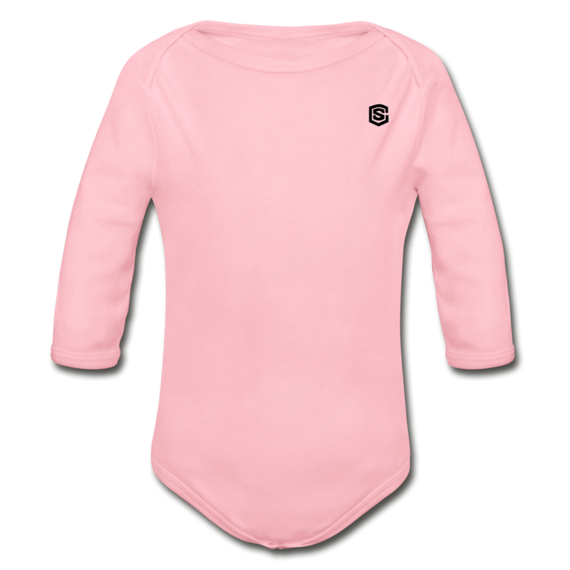 Organic Long Sleeve Baby Bodysuit   WITH  BLACK LOGO - light pink