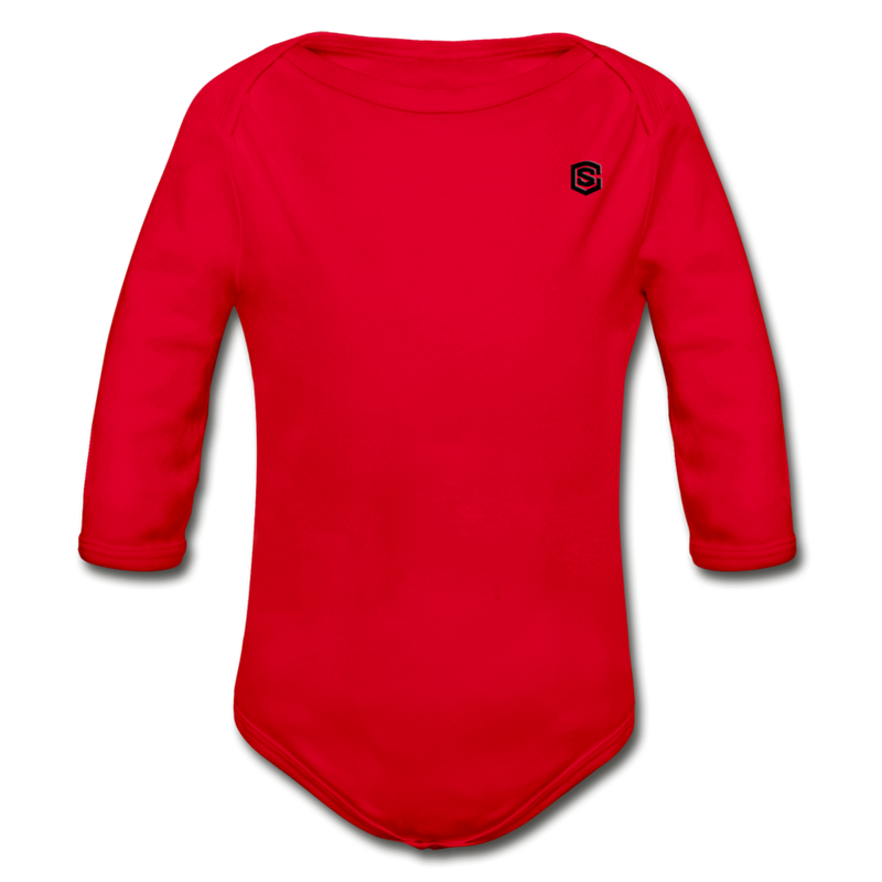 Organic Long Sleeve Baby Bodysuit   WITH  BLACK LOGO - red