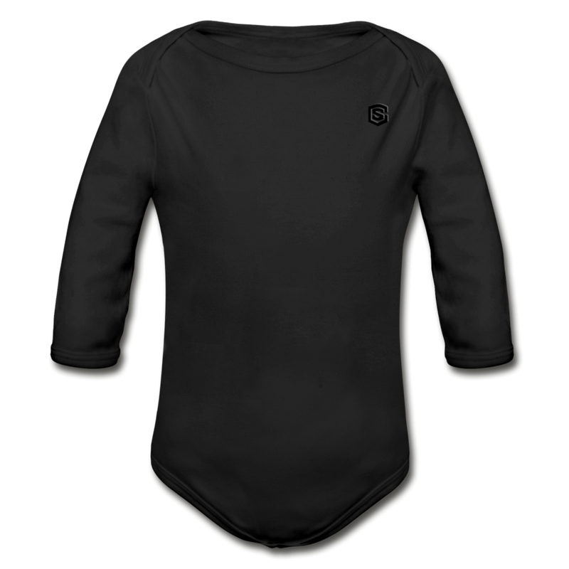 Organic Long Sleeve Baby Bodysuit   WITH  BLACK LOGO - black