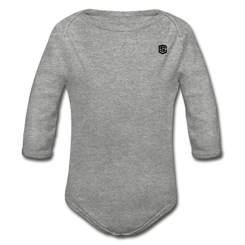 Organic Long Sleeve Baby Bodysuit   WITH  BLACK LOGO - heather gray