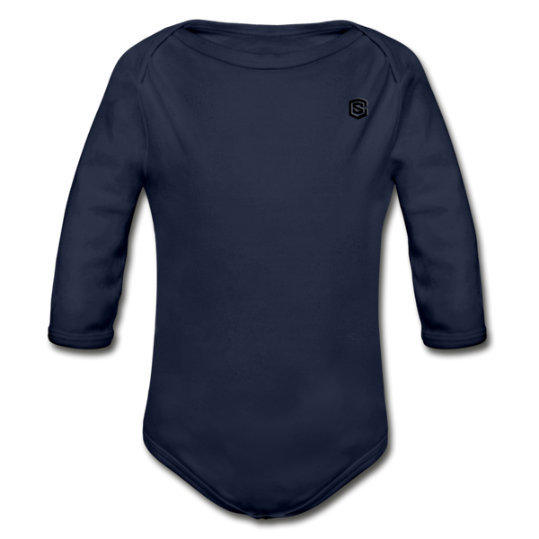 Organic Long Sleeve Baby Bodysuit   WITH  BLACK LOGO - dark navy