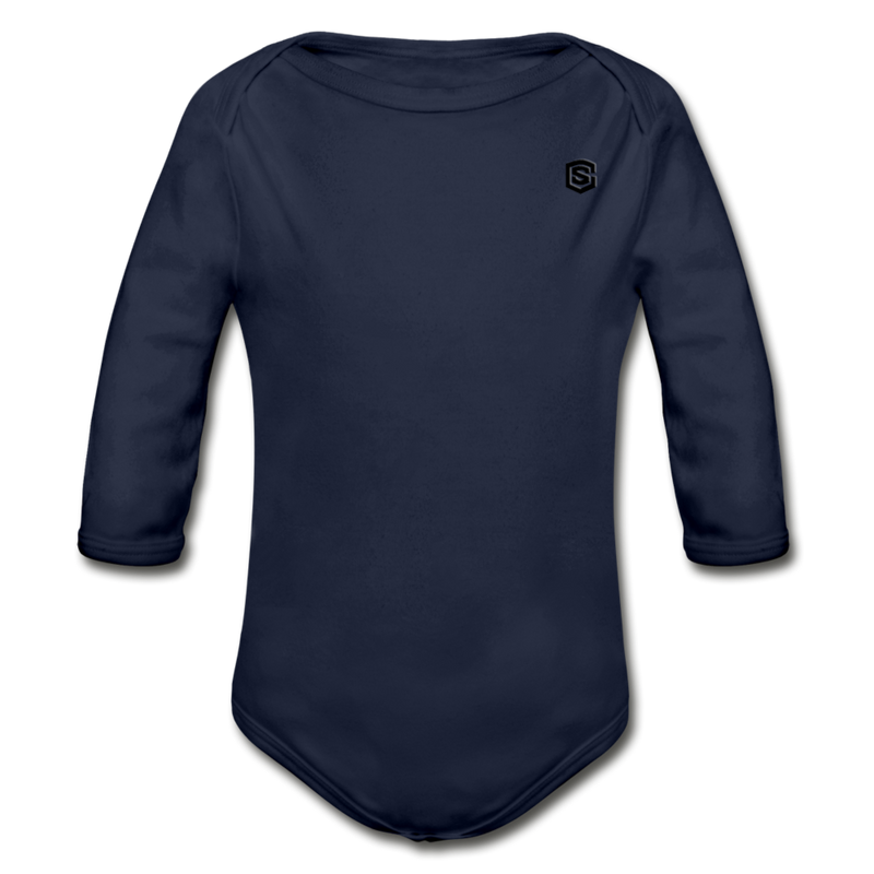 Organic Long Sleeve Baby Bodysuit   WITH  BLACK LOGO - dark navy