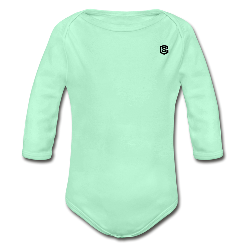 Organic Long Sleeve Baby Bodysuit   WITH  BLACK LOGO - light mint