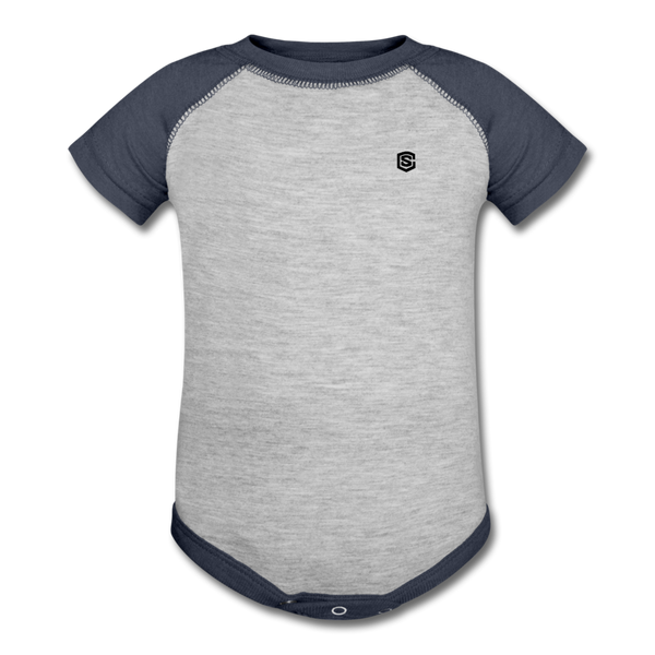 Baseball Baby Bodysuit  WITH BLACK  LOGO - heather gray/navy