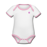 Organic Contrast Short Sleeve Baby Bodysuit  WITH PINK  LOGO - white/pink