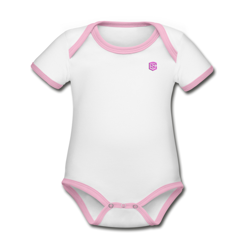 Organic Contrast Short Sleeve Baby Bodysuit  WITH PINK  LOGO - white/pink