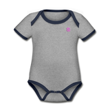 Organic Contrast Short Sleeve Baby Bodysuit  WITH PINK  LOGO - heather gray/navy