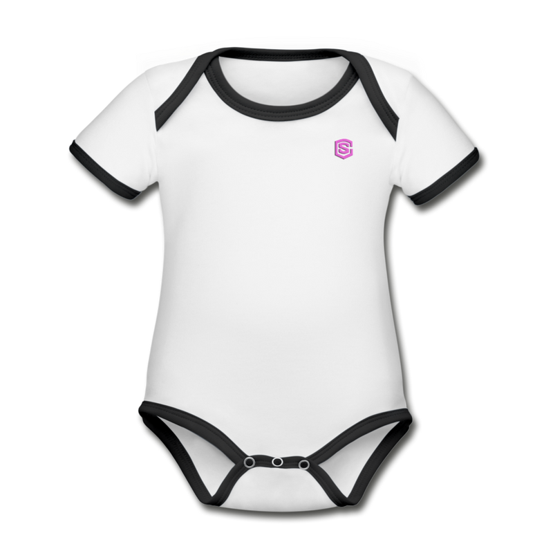 Organic Contrast Short Sleeve Baby Bodysuit  WITH PINK  LOGO - white/black