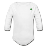 Organic Long Sleeve Baby Bodysuit  WITH  GREEN LOGO - white