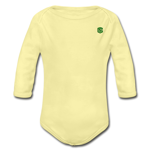 Organic Long Sleeve Baby Bodysuit  WITH  GREEN LOGO - washed yellow