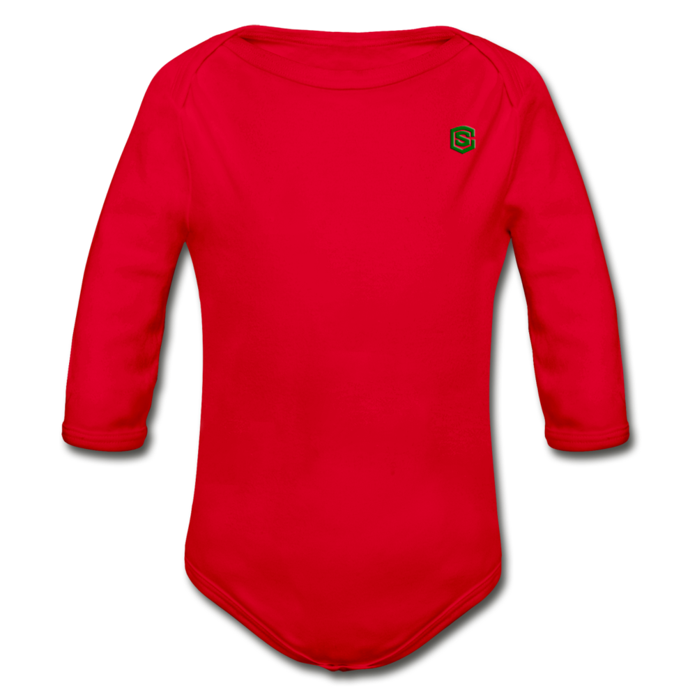 Organic Long Sleeve Baby Bodysuit  WITH  GREEN LOGO - red