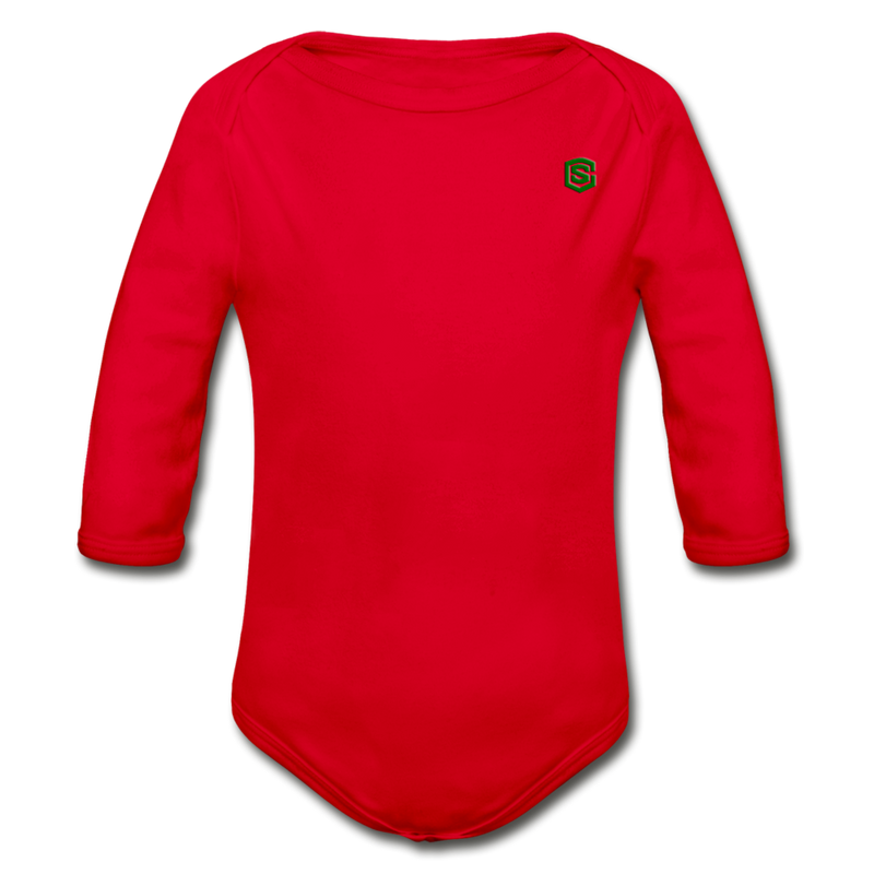 Organic Long Sleeve Baby Bodysuit  WITH  GREEN LOGO - red