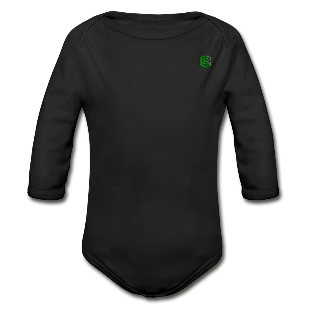 Organic Long Sleeve Baby Bodysuit  WITH  GREEN LOGO - black