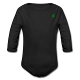 Organic Long Sleeve Baby Bodysuit  WITH  GREEN LOGO - black