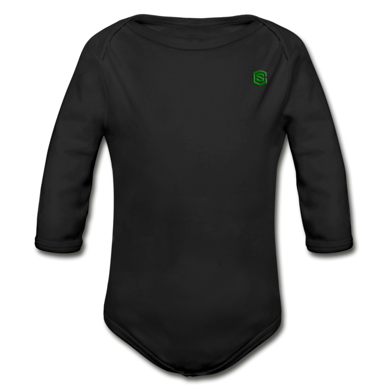 Organic Long Sleeve Baby Bodysuit  WITH  GREEN LOGO - black