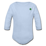 Organic Long Sleeve Baby Bodysuit  WITH  GREEN LOGO - sky