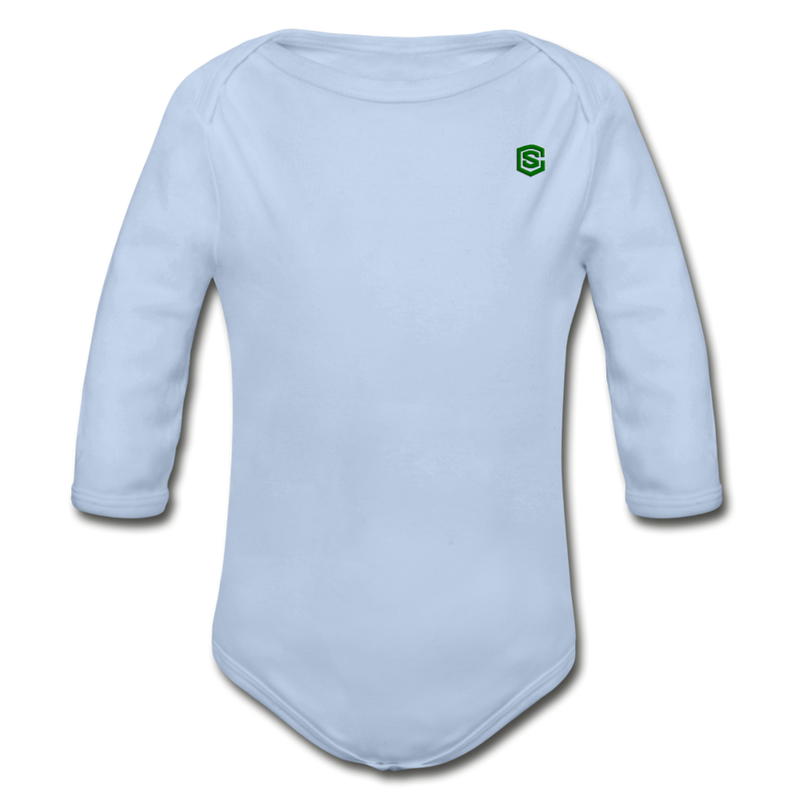 Organic Long Sleeve Baby Bodysuit  WITH  GREEN LOGO - sky