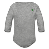 Organic Long Sleeve Baby Bodysuit  WITH  GREEN LOGO - heather gray