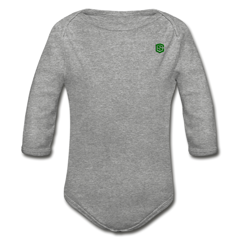 Organic Long Sleeve Baby Bodysuit  WITH  GREEN LOGO - heather gray