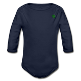 Organic Long Sleeve Baby Bodysuit  WITH  GREEN LOGO - dark navy