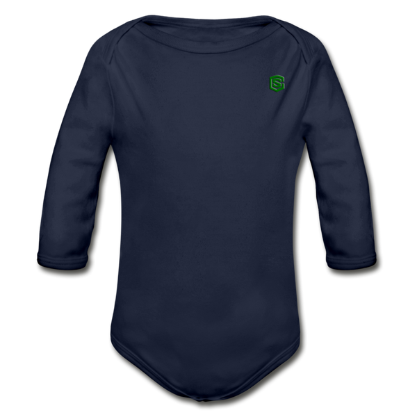 Organic Long Sleeve Baby Bodysuit  WITH  GREEN LOGO - dark navy