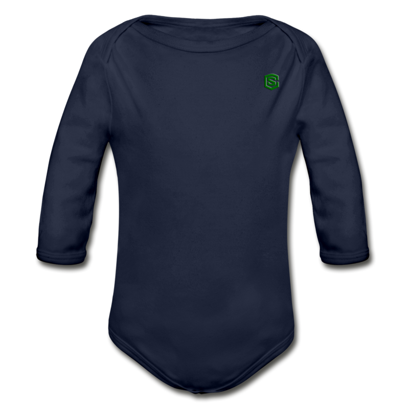 Organic Long Sleeve Baby Bodysuit  WITH  GREEN LOGO - dark navy