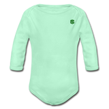 Organic Long Sleeve Baby Bodysuit  WITH  GREEN LOGO - light mint