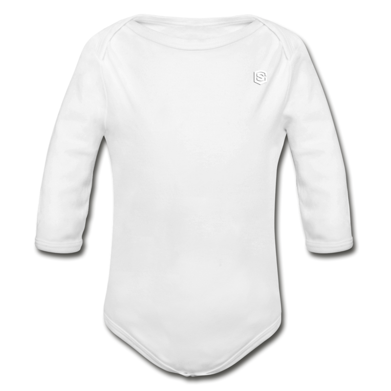 Organic Long Sleeve Baby Bodysuit  WITH  WHITE LOGO - white