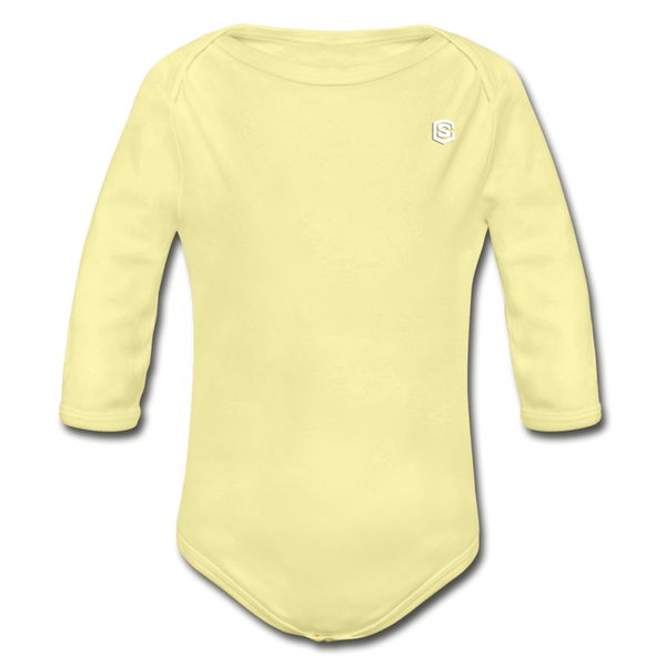 Organic Long Sleeve Baby Bodysuit  WITH  WHITE LOGO - washed yellow