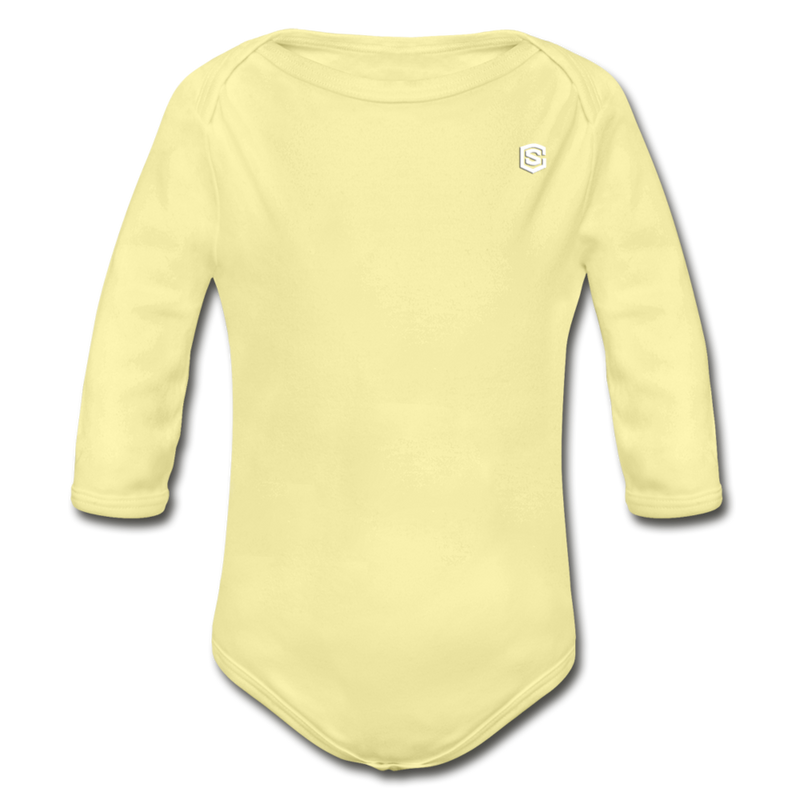 Organic Long Sleeve Baby Bodysuit  WITH  WHITE LOGO - washed yellow