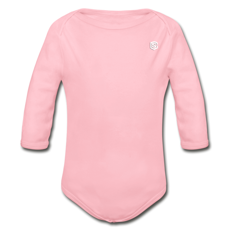 Organic Long Sleeve Baby Bodysuit  WITH  WHITE LOGO - light pink