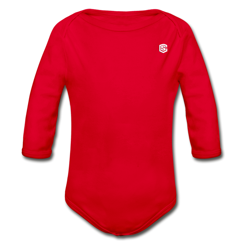 Organic Long Sleeve Baby Bodysuit  WITH  WHITE LOGO - red