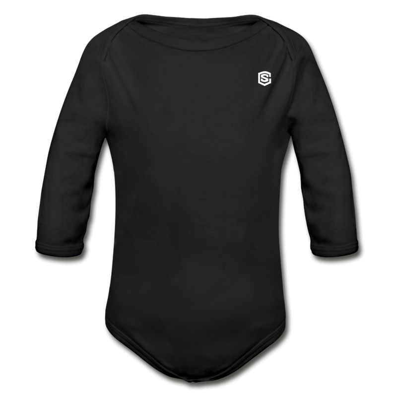 Organic Long Sleeve Baby Bodysuit  WITH  WHITE LOGO - black