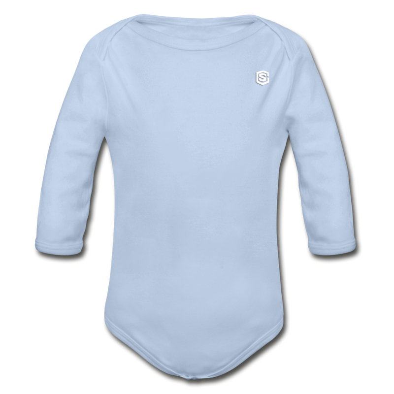 Organic Long Sleeve Baby Bodysuit  WITH  WHITE LOGO - sky