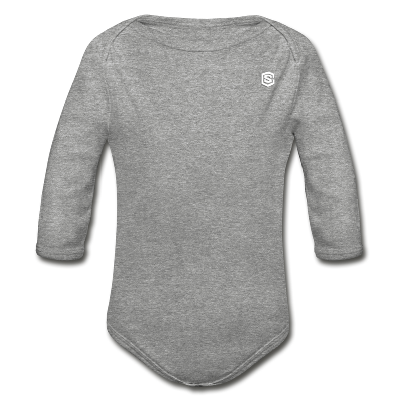 Organic Long Sleeve Baby Bodysuit  WITH  WHITE LOGO - heather gray