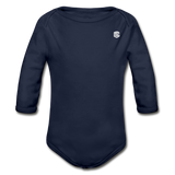 Organic Long Sleeve Baby Bodysuit  WITH  WHITE LOGO - dark navy